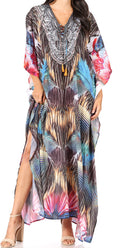 Sakkas Yeni Women's Short Sleeve V-neck Summer Floral Long Caftan Dress Cover-up#color_435