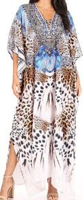 Sakkas Yeni Women's Short Sleeve V-neck Summer Floral Long Caftan Dress Cover-up#color_436