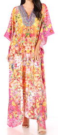 Sakkas Yeni Women's Short Sleeve V-neck Summer Floral Long Caftan Dress Cover-up#color_450