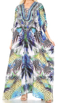 Sakkas Yeni Women's Short Sleeve V-neck Summer Floral Long Caftan Dress Cover-up#color_456