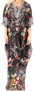 Sakkas Yeni Women's Short Sleeve V-neck Summer Floral Long Caftan Dress Cover-up#color_458