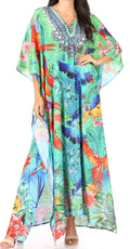 Sakkas Yeni Women's Short Sleeve V-neck Summer Floral Long Caftan Dress Cover-up#color_461