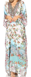 Sakkas Yeni Women's Short Sleeve V-neck Summer Floral Long Caftan Dress Cover-up#color_471