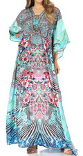 Sakkas Yeni Women's Short Sleeve V-neck Summer Floral Long Caftan Dress Cover-up#color_473