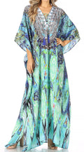 Sakkas Yeni Women's Short Sleeve V-neck Summer Floral Long Caftan Dress Cover-up#color_475