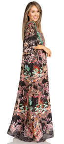 Sakkas Yeni Women's Short Sleeve V-neck Summer Floral Long Caftan Dress Cover-up