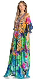 Sakkas Yeni Women's Short Sleeve V-neck Summer Floral Long Caftan Dress Cover-up