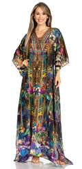 Sakkas Yeni Women's Short Sleeve V-neck Summer Floral Long Caftan Dress Cover-up#color_510