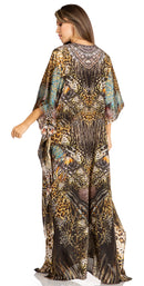 Sakkas Yeni Women's Short Sleeve V-neck Summer Floral Long Caftan Dress Cover-up