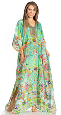 Sakkas Yeni Women's Short Sleeve V-neck Summer Floral Long Caftan Dress Cover-up#color_549