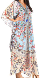 Sakkas Yeni Women's Short Sleeve V-neck Summer Floral Long Caftan Dress Cover-up
