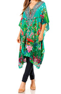 Sakkas Zeni Women's Short sleeve V-neck Summer Floral Print Caftan Dress Cover-up#color_439