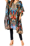Sakkas Zeni Women's Short sleeve V-neck Summer Floral Print Caftan Dress Cover-up#color_545
