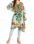 Sakkas Zeni Women's Short sleeve V-neck Summer Floral Print Caftan Dress Cover-up#color_ORG394-Green