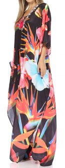 Sakkas  Georgettina Flowy  Rhinestone V Neck Long Caftan Dress / Cover Up