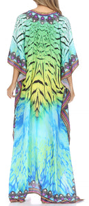 Sakkas  Georgettina Flowy  Rhinestone V Neck Long Caftan Dress / Cover Up