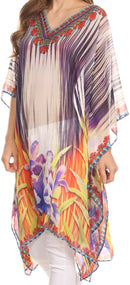 Sakkas Mimi Short Caftan Semi Sheer Moroccan Printed Pattern Dress / Cover Up