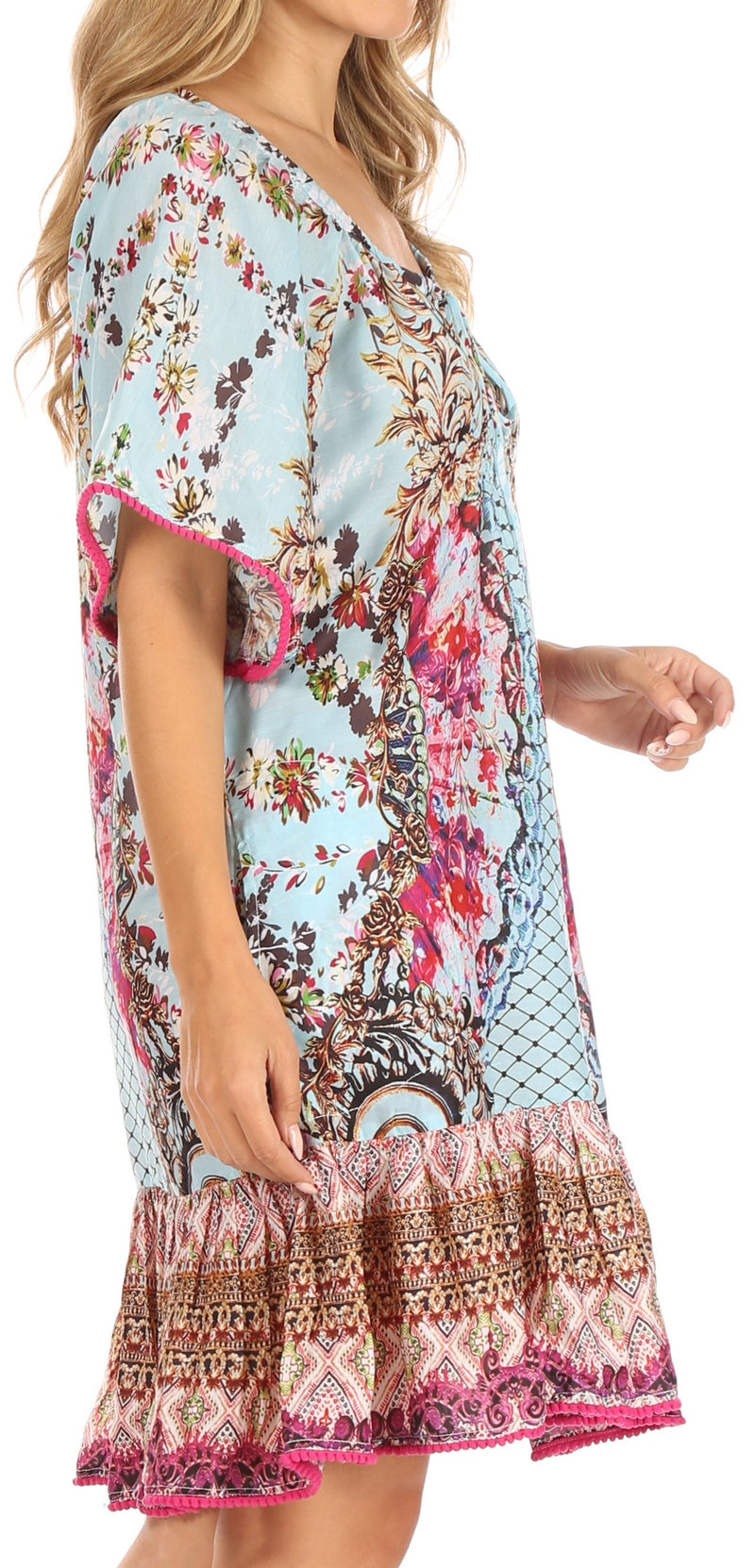 Sakkas Eliza Women's Cocktail Short Sleeve Floral Print Boho Dress Summer Casual