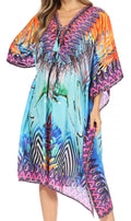 Sakkas Kristy Long Tall Lightweight Caftan Dress / Cover Up With V-Neck Jewels#color_17112-Turquoise/Purple/Multi
