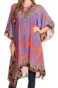 Sakkas Kristy Long Tall Lightweight Caftan Dress / Cover Up With V-Neck Jewels#color_17114-PurpleOrange