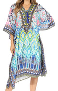 Sakkas Kristy Long Tall Lightweight Caftan Dress / Cover Up With V-Neck Jewels#color_17118-BlackTurquoise