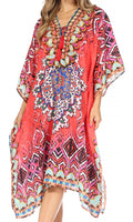 Sakkas Kristy Long Tall Lightweight Caftan Dress / Cover Up With V-Neck Jewels#color_17129-RedBlue