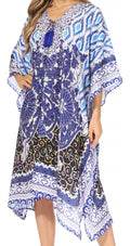 Sakkas Kristy Long Tall Lightweight Caftan Dress / Cover Up With V-Neck Jewels#color_17131-BlackWhiteBlue