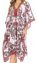 Sakkas Kristy Long Tall Lightweight Caftan Dress / Cover Up With V-Neck Jewels#color_17133-WhiteRed