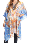 Sakkas Kristy Long Tall Lightweight Caftan Dress / Cover Up With V-Neck Jewels#color_17136-BlueOrangeNavy