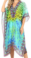 Sakkas Kristy Long Tall Lightweight Caftan Dress / Cover Up With V-Neck Jewels#color_GreenMulti