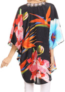 Sakkas Tallulah Wide Circle Blouse V Neck Top With Tassle Ties And Rhinestones