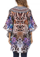 Sakkas Tallulah Wide Circle Blouse V Neck Top With Tassle Ties And Rhinestones