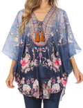 Sakkas Tallulah Wide Circle Blouse V Neck Top With Tassle Ties And Rhinestones#color_474