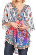 Sakkas Tallulah Wide Circle Blouse V Neck Top With Tassle Ties And Rhinestones#color_FLW21-White