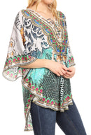 Sakkas Tallulah Wide Circle Blouse V Neck Top With Tassle Ties And Rhinestones