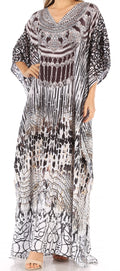 Sakkas Anahi Flowy Design V Neck Long Caftan Dress / Cover Up With Rhinestone#color_TRW275-White