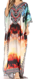 Sakkas Anahi Flowy Design V Neck Long Caftan Dress / Cover Up With Rhinestone#color_WM105-Multi