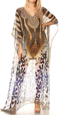 Sakkas Wilder  Printed Design Long Sheer Rhinestone Caftan Dress / Cover Up#color_17159-BlackBrown