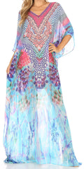 Sakkas Wilder  Printed Design Long Sheer Rhinestone Caftan Dress / Cover Up#color_sm224-Multi