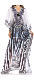 Sakkas  Georgettina Flowy  Rhinestone V Neck Long Caftan Dress / Cover Up