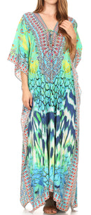 Sakkas  Georgettina Flowy  Rhinestone V Neck Long Caftan Dress / Cover Up