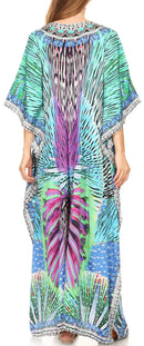 Sakkas  Georgettina Flowy  Rhinestone V Neck Long Caftan Dress / Cover Up