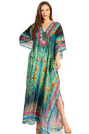 Sakkas  Georgettina Flowy  Rhinestone V Neck Long Caftan Dress / Cover Up