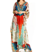 Sakkas  Georgettina Flowy  Rhinestone V Neck Long Caftan Dress / Cover Up