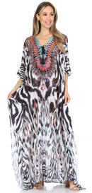 Sakkas  Georgettina Flowy  Rhinestone V Neck Long Caftan Dress / Cover Up