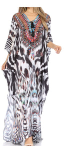 Sakkas  Georgettina Flowy  Rhinestone V Neck Long Caftan Dress / Cover Up