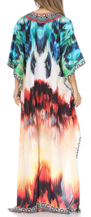 Sakkas  Georgettina Flowy  Rhinestone V Neck Long Caftan Dress / Cover Up