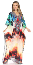 Sakkas  Georgettina Flowy  Rhinestone V Neck Long Caftan Dress / Cover Up