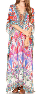 Sakkas  Georgettina Flowy  Rhinestone V Neck Long Caftan Dress / Cover Up