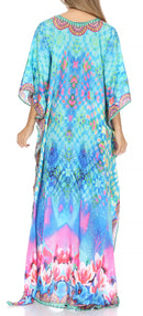 Sakkas  Georgettina Flowy  Rhinestone V Neck Long Caftan Dress / Cover Up
